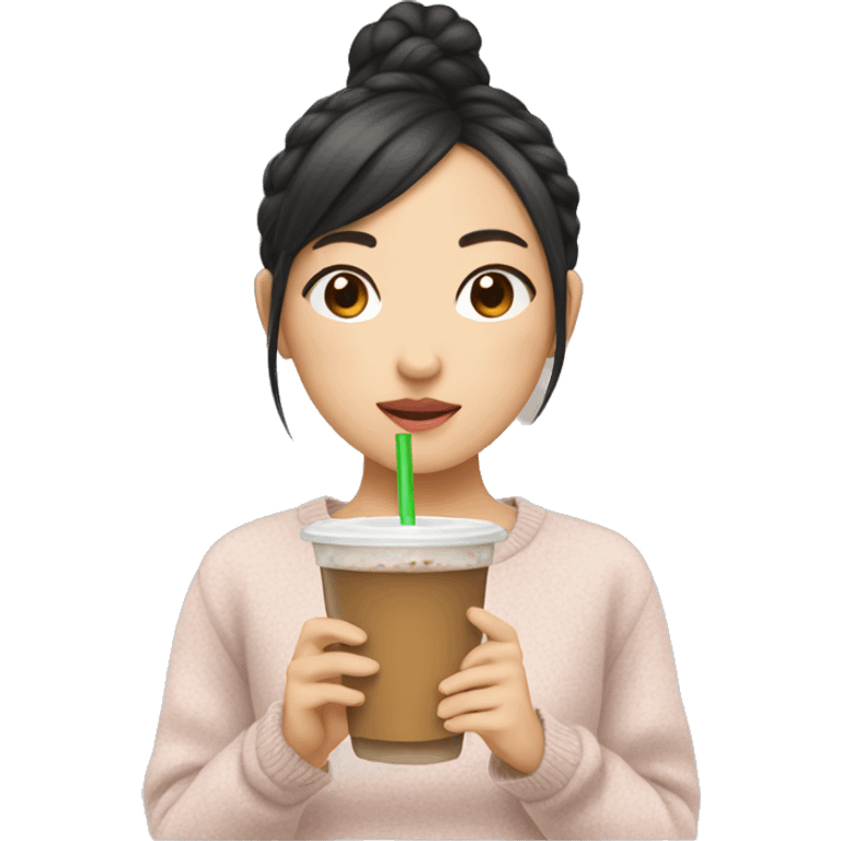 Asian girl wear sweater and have a boba emoji