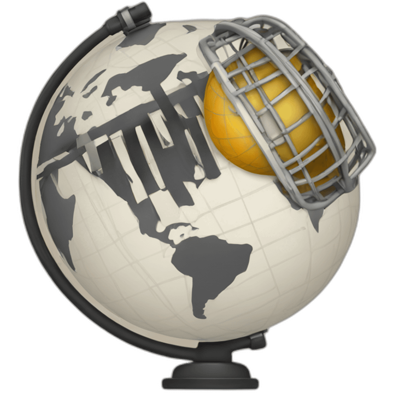 A microphone with the chord wrapped around the globe emoji