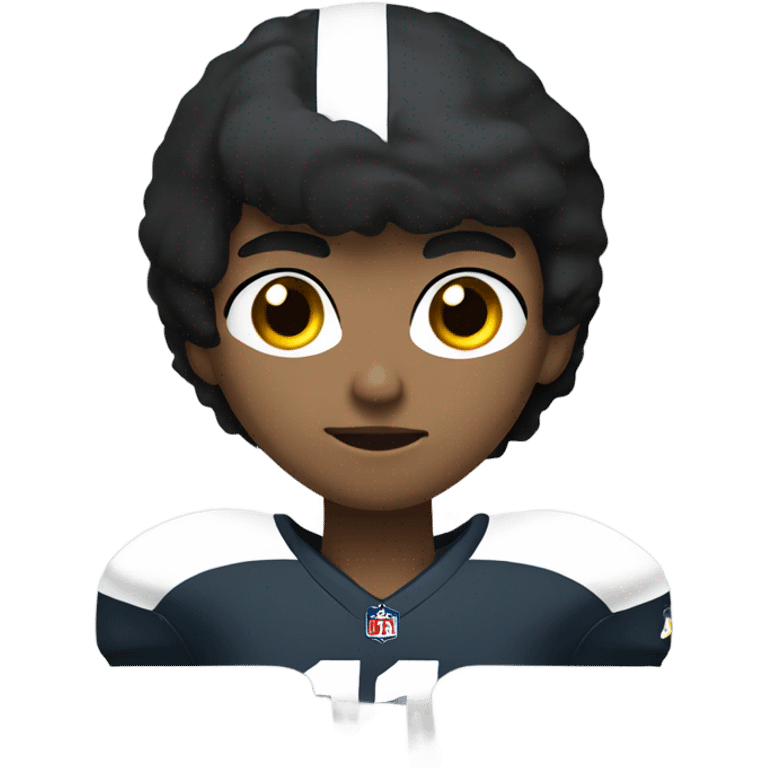 Teen with black hair gold eyes playing quarterback football emoji