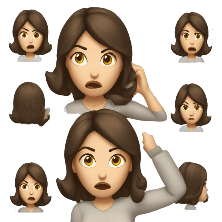 Brunette angry Woman talking on cell phone emoji