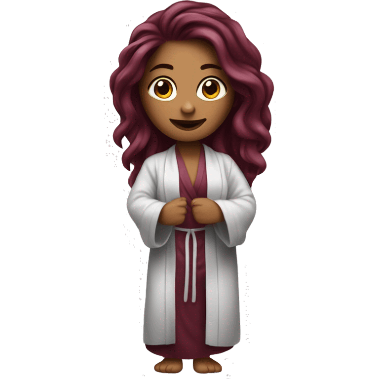 Beautiful tattooed  burgundy long haired woman in bathrobe emoji