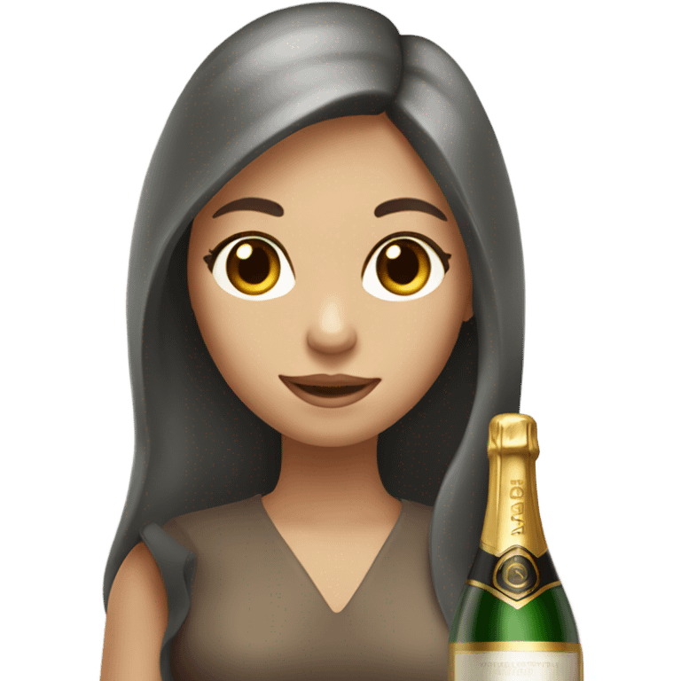 girl with long brown hair and grey eyes with bottle of champagne  emoji