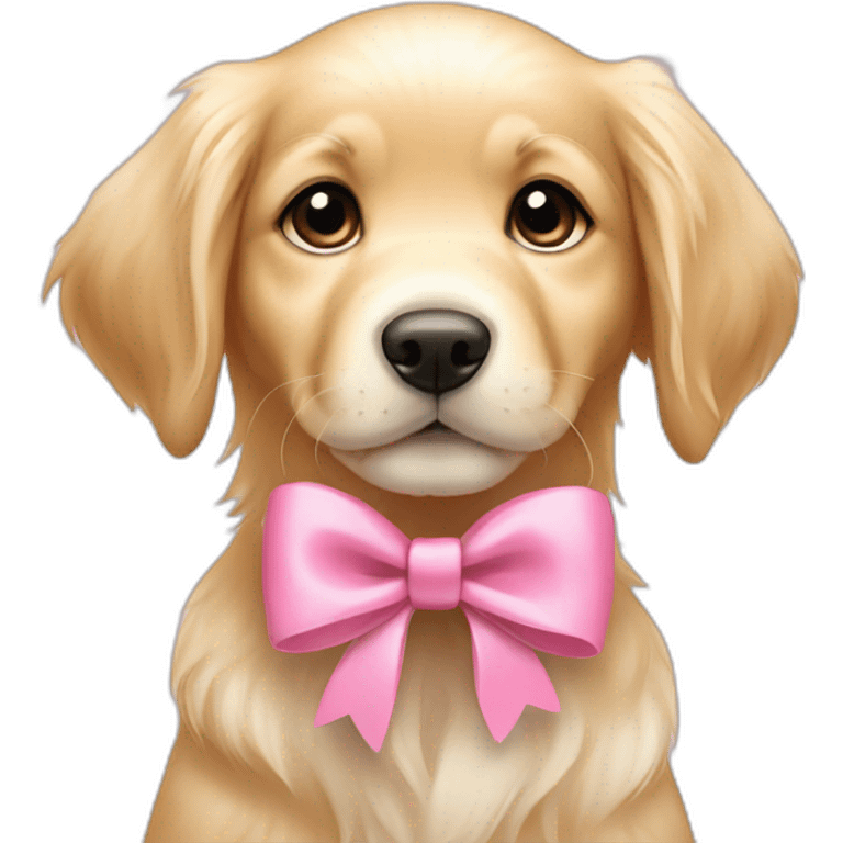 English cream Golden retriever puppy wearing pink hair bow emoji