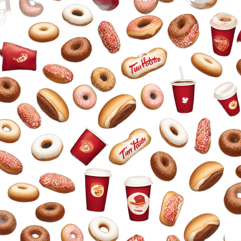 “Tim Hortons store with a red and white color scheme, featuring the classic Tim Hortons logo, a warm and welcoming design that represents a popular coffee and donut shop.” emoji