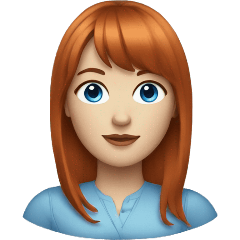 an auburn haired woman with bangs and blue eyes emoji