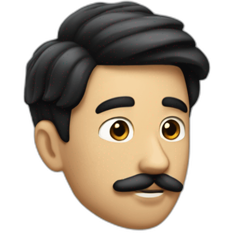 man with black hair comped sideways and a small mustache like charlie chaplin mustache emoji