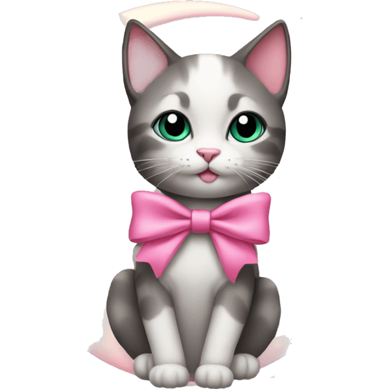 cat with pink bow sitting on the moon emoji