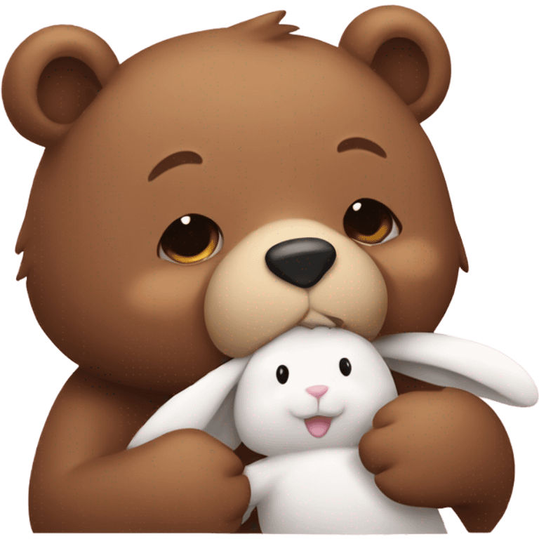 Bear holding bunny close to face emoji