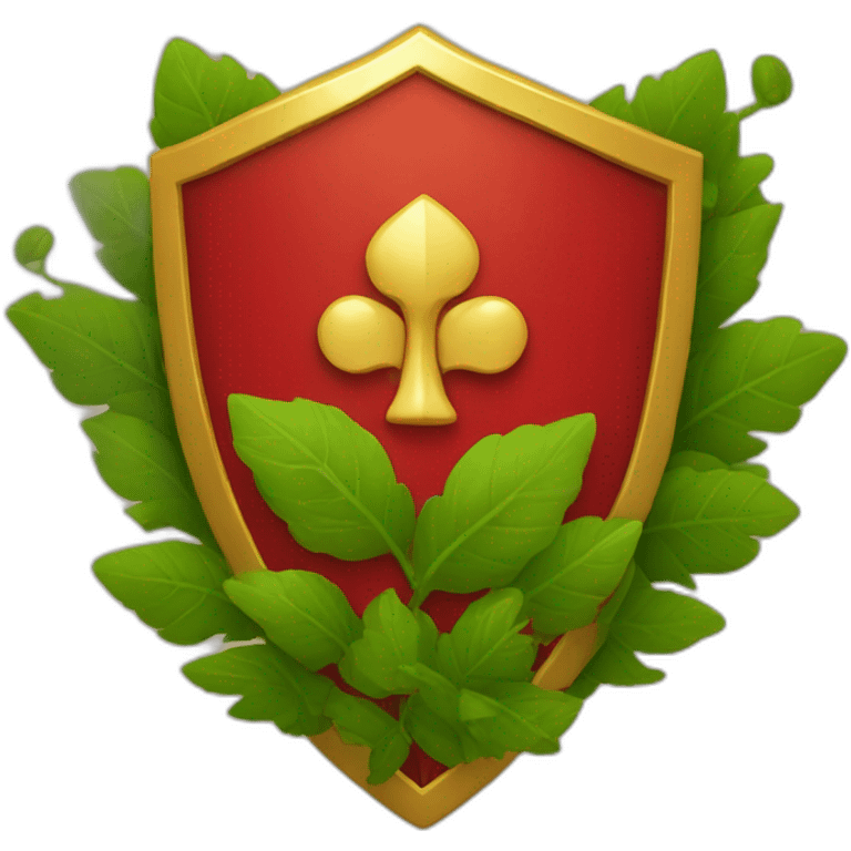 a red shield with a golden border and shrubbery behind it in a circular shape emoji