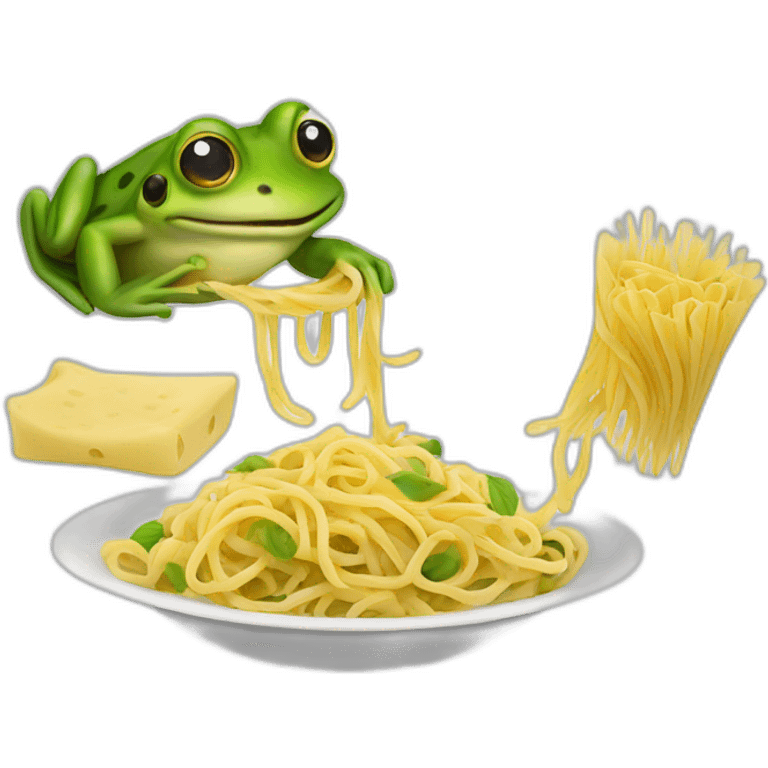 frog sharing pasta with chicken emoji