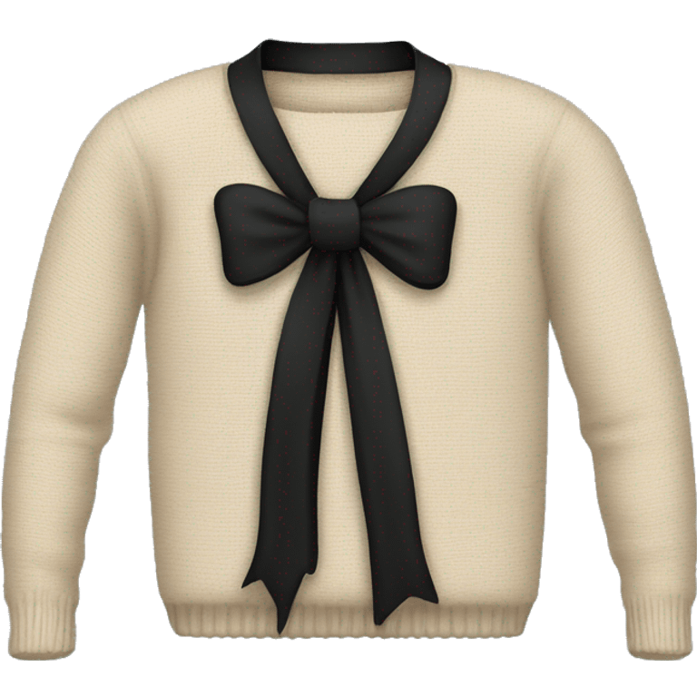 Beige sweater with a long skinny black bow on it emoji