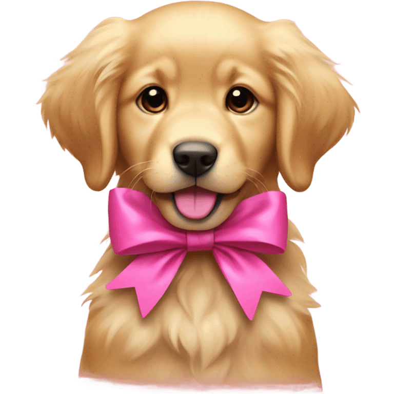 female golden retriever puppy for with pink bows above her ears emoji