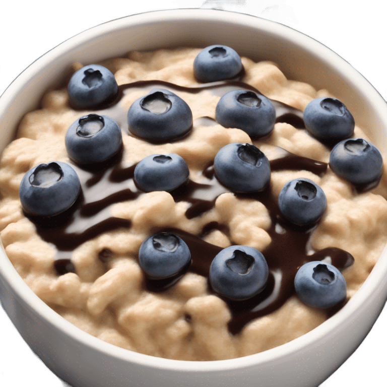 oatmeal in a bowl topped with blueberries and chocolate sauce emoji