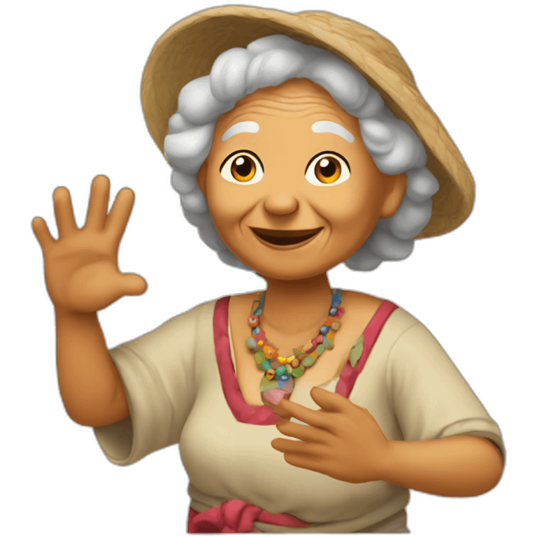 Amazonian kichwa grandma waving hello at someone emoji