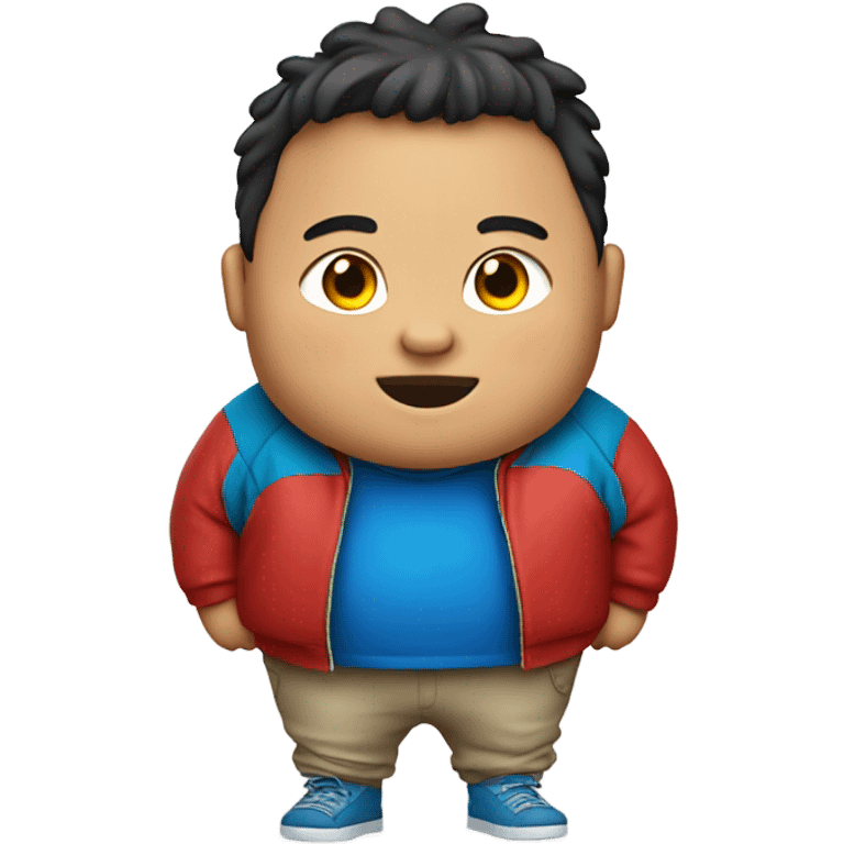 Fat little boy wearing red jacket with blue tobagan  emoji