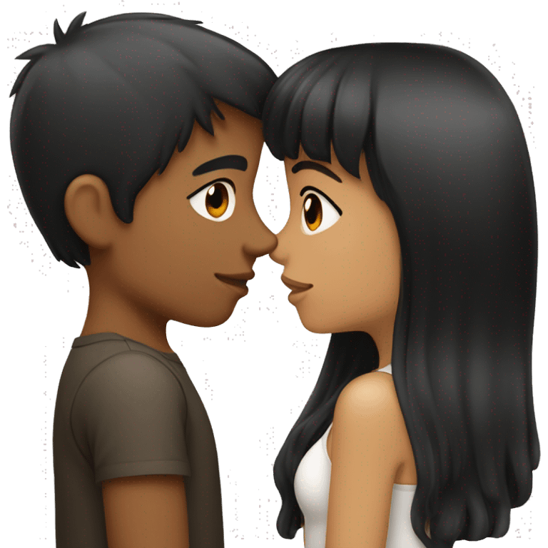 Girl with long back hair with bangs kissing boy with black hair and tan skin emoji