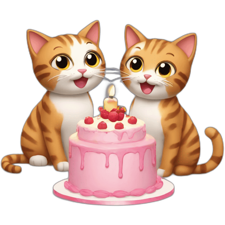 two cats celebrating their 9 year anniversary with a cake emoji