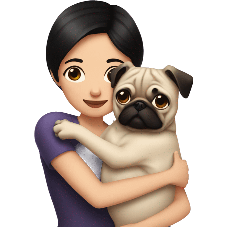 woman hugging a pug short black hair emoji