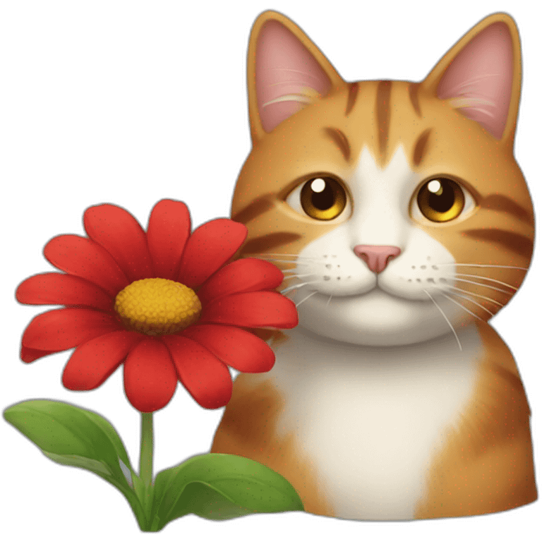 red flower smiling with cat emoji