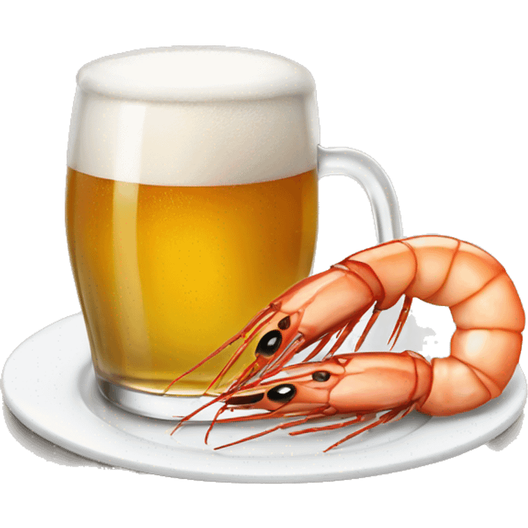 a glass of beer next to a plate of shrimp emoji