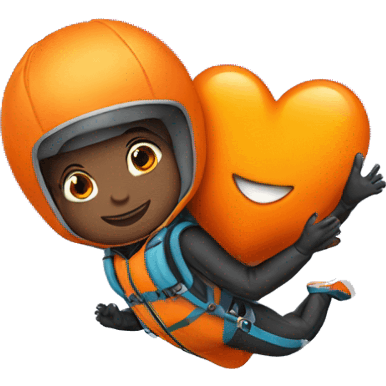 Skydiver hugging an orange heart emoji