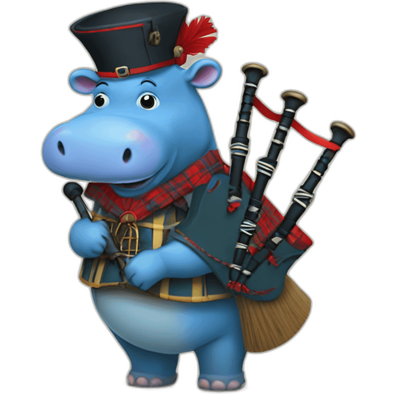 Blue hippo with bagpipes and red Tam o’ shanter emoji