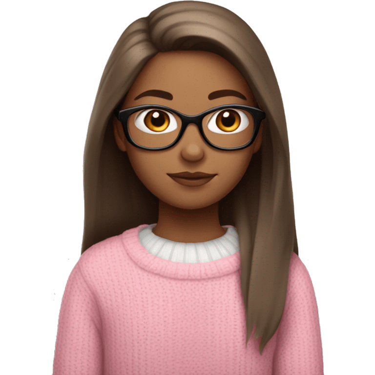  Girl With white skin , straight long brown hair in pink sweater with white glasses  emoji