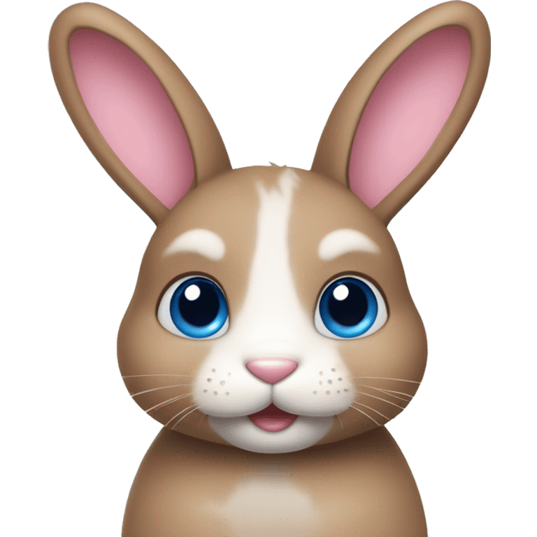 cute bunny with blue eyes, light brown face with white line in the center, pink nose emoji