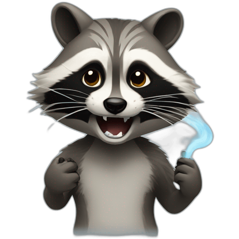 Raccoon opening mouth with smoke coming out emoji