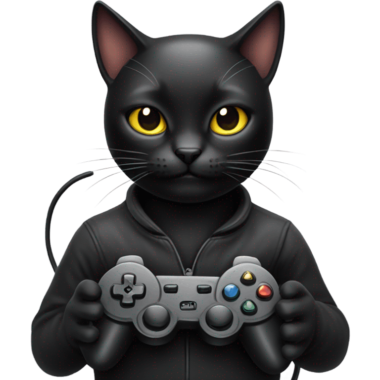 black cat gamer with a gamepad  emoji