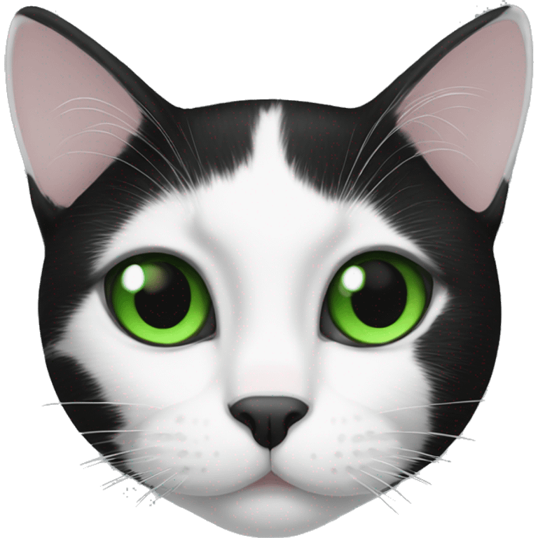 Black and white cat with green eye emoji