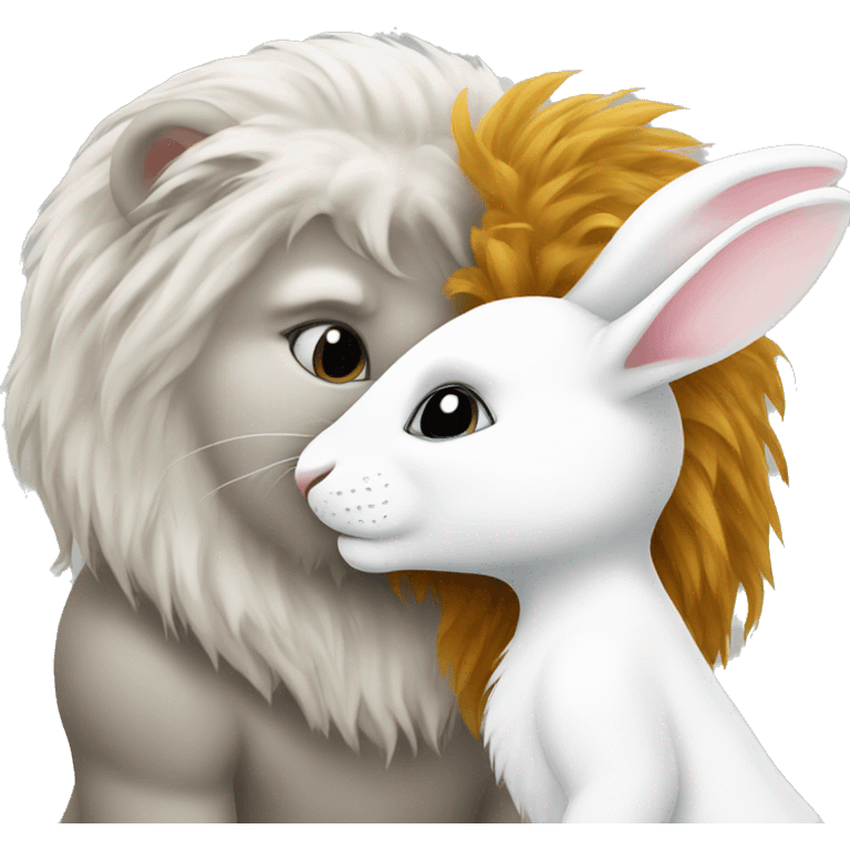 white bunny and lion kissing emoji