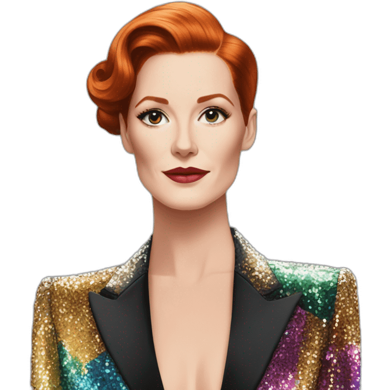 Audrey fleurot slicked back hair with multicolored sequined suit emoji