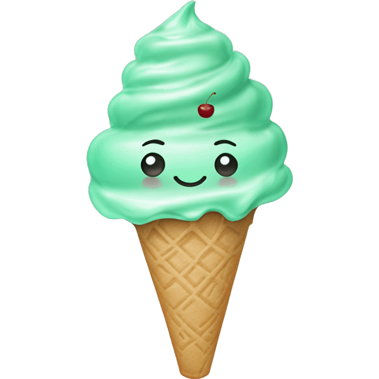 A circular glass with mint green ice cream and a cherry on top  emoji