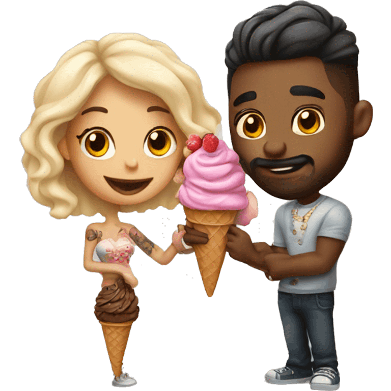 Romantic ice cream date for beautiful tattooed couple emoji