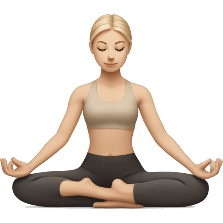 White Girl doing yoga in beige tones  emoji