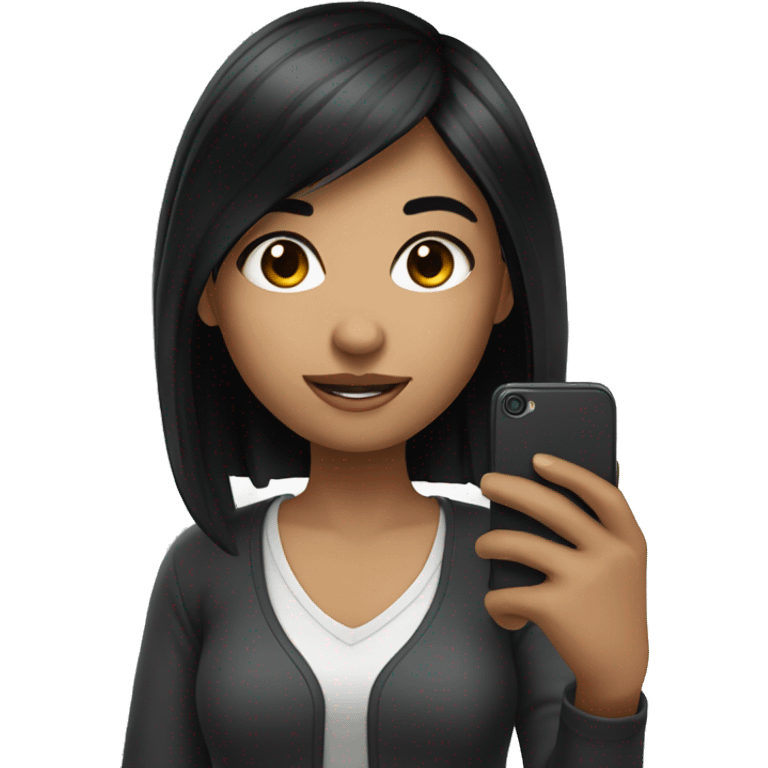 Girl with black hair taking selfie emoji