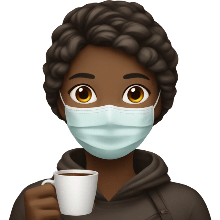 Girl with coffee and mask emoji