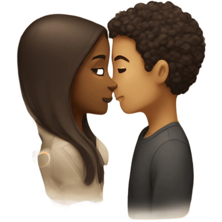 Brown girl and lightskin boy kissing emoji