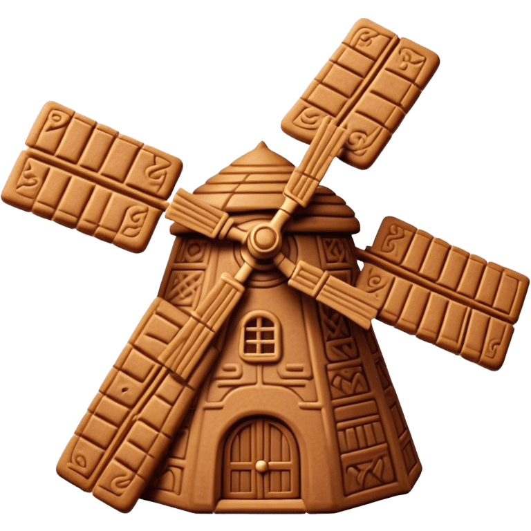 Speculaas Cinematic Realistic Speculaas Biscuit Emoji, depicted as a spiced speculaas cookie crafted in a charming windmill shape, rendered with intricate textures and warm, inviting lighting. emoji