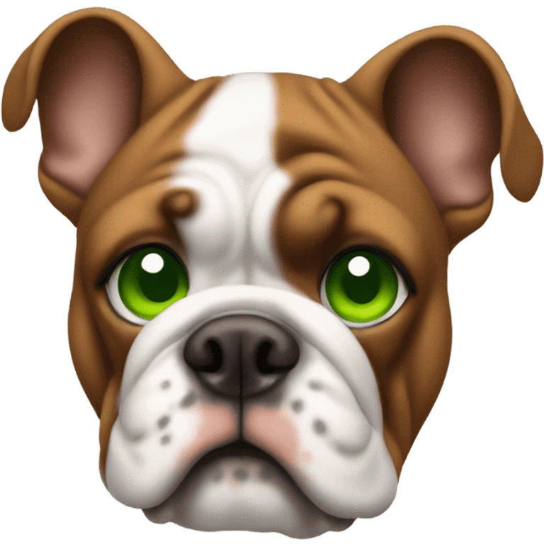 make a brown bulldog with green eyes and a white stripe down forehead emoji