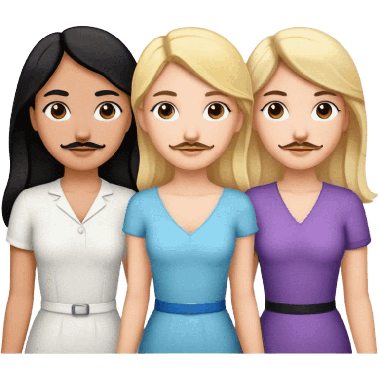 Three women holding hands, two white, one with blonde hair, one with black hair and a mustache, and one with brown hair emoji