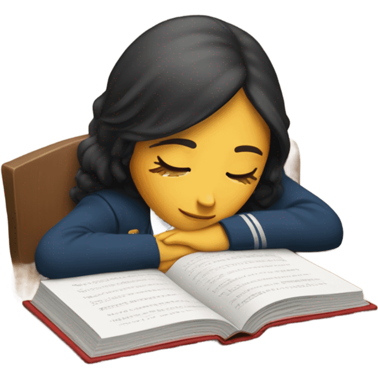 female student in uniform sleeping on book emoji