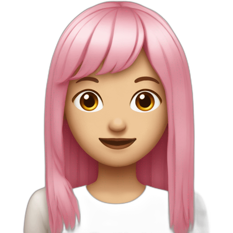 eurasian girl with long, straight pink hair and fringe smiling emoji