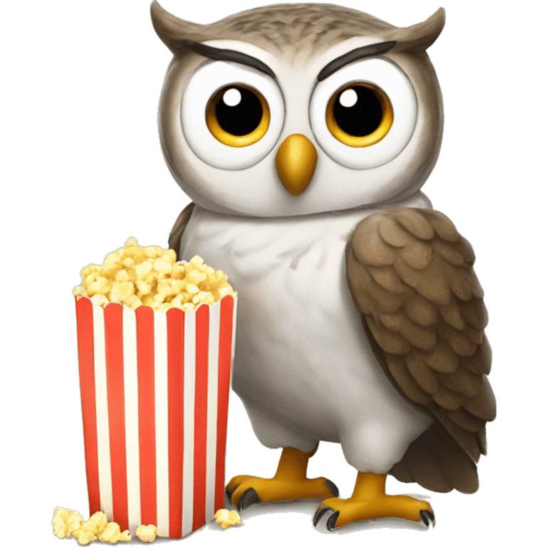 Owl eating popcorn emoji