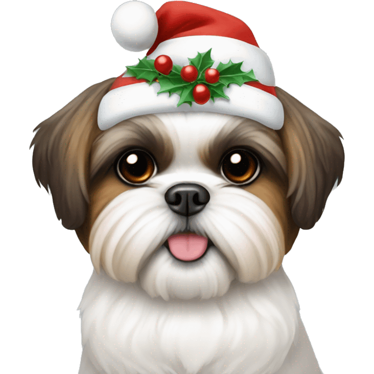 Shih tzu wearing a christmas hat emoji