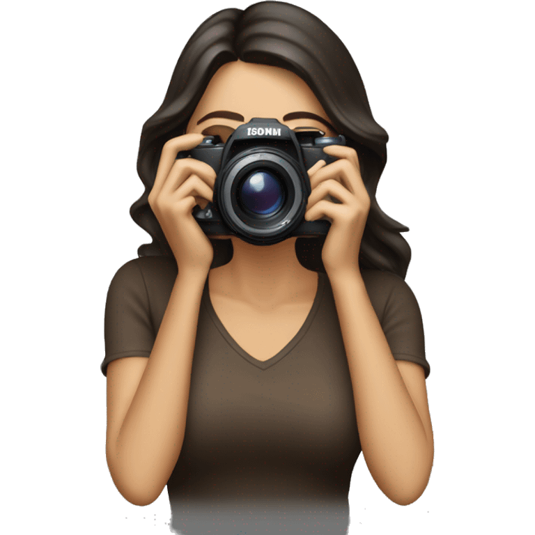 woman photographer camera covering face brunette emoji