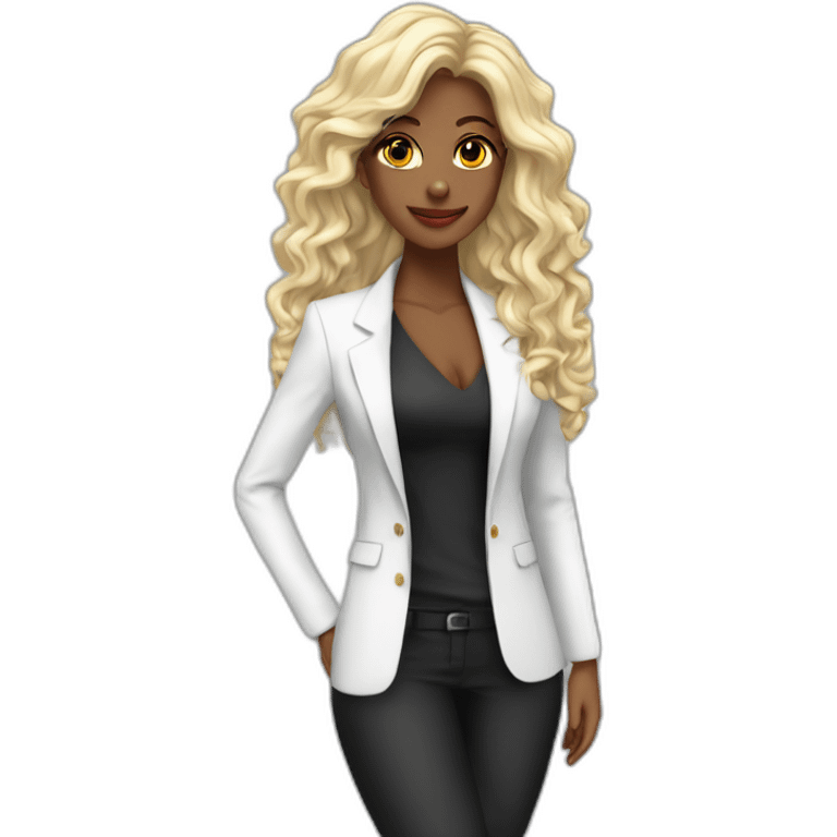 Syntia Mujer piel blanca pelo negro largoemprendedora con blazer emoji