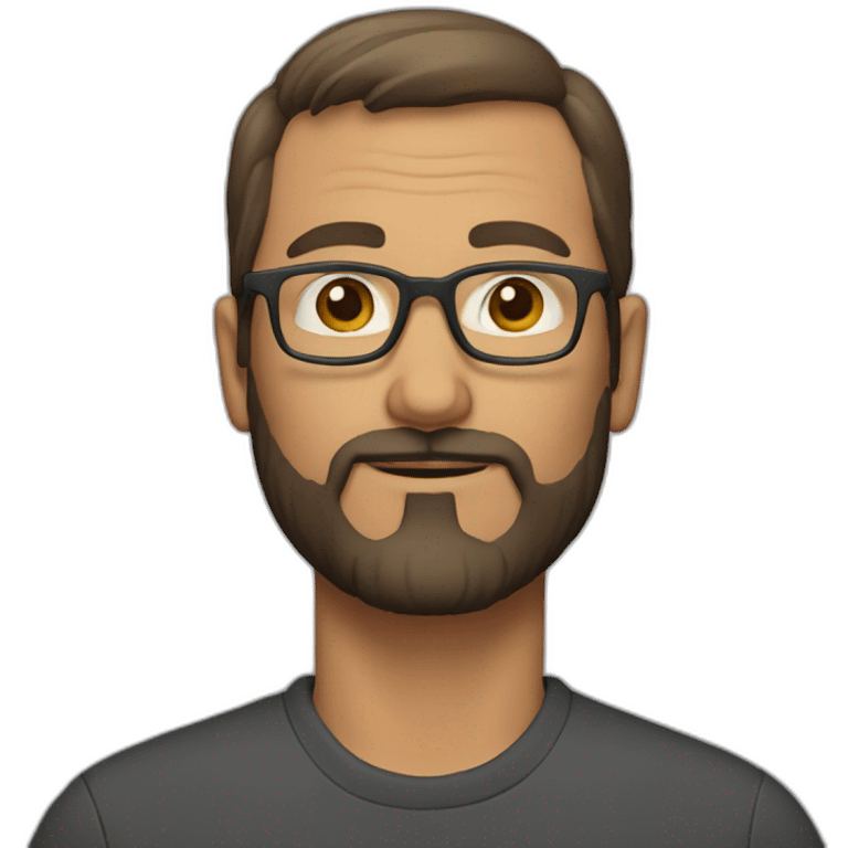 A 50 year old men with short hair brown, beard and rectangle glasses emoji