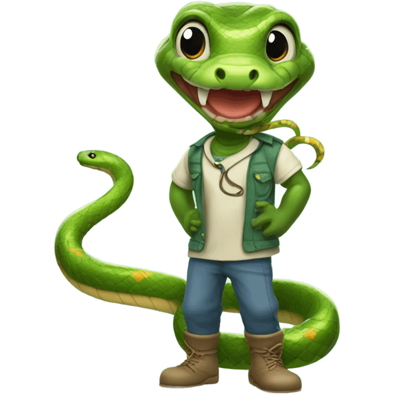 Anthropomorphic humanoid snake cartoon looking wearing clothes emoji